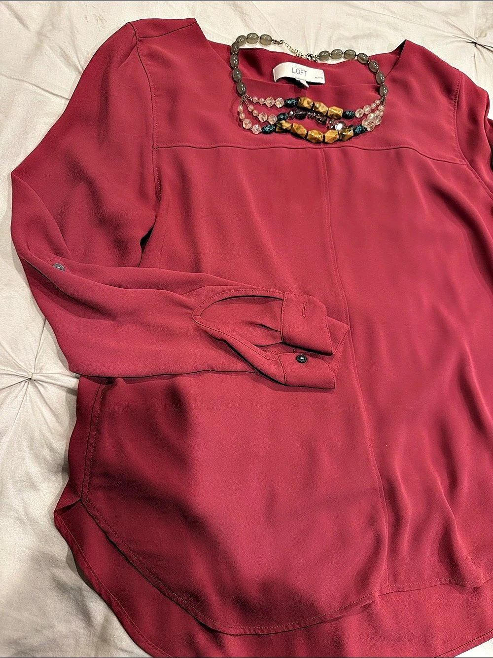 LOFT Petite Pink Tunic Blouse Size L
